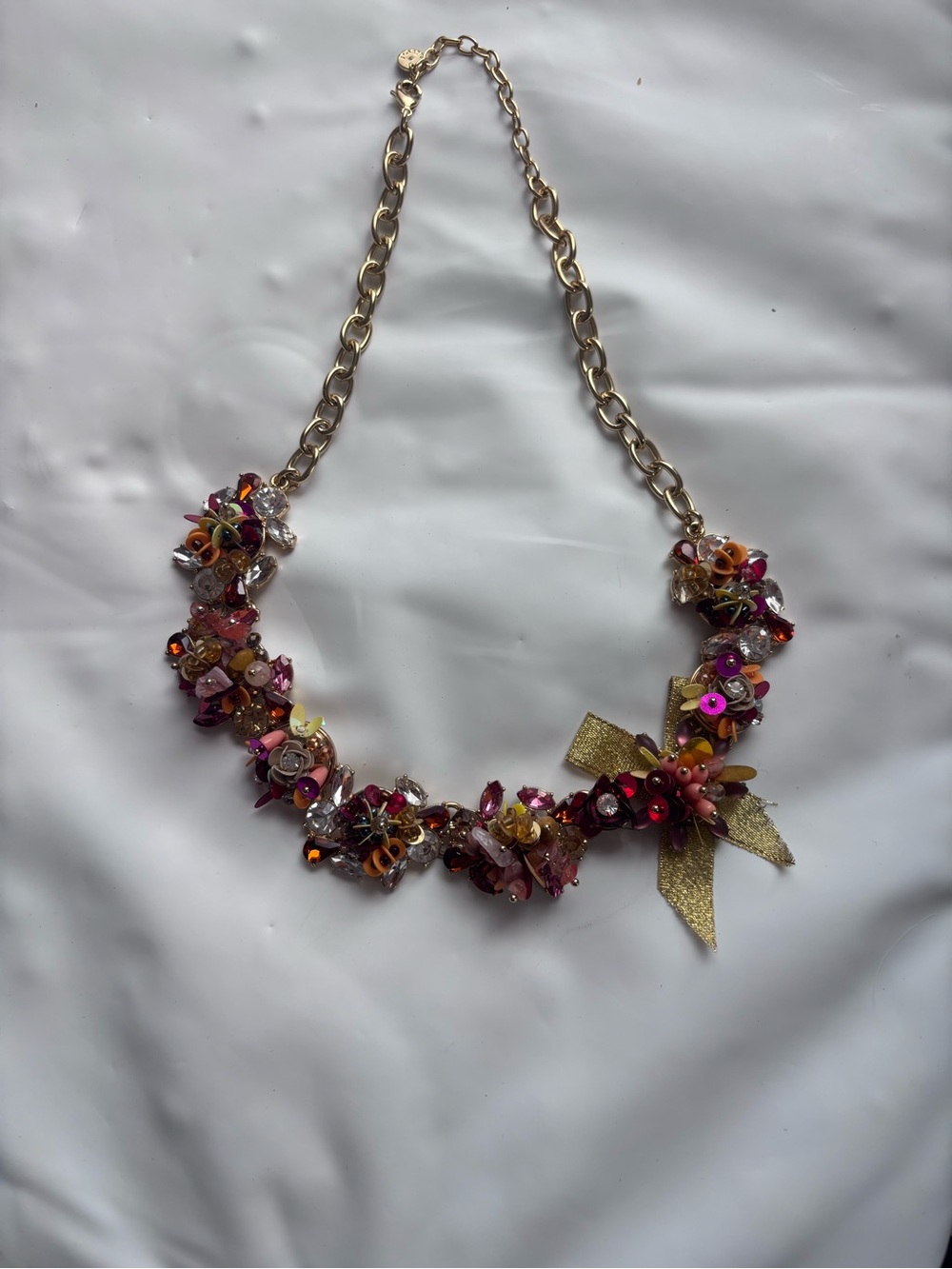 Talbots Floral Cluster Statement Necklace - Pink & Gold